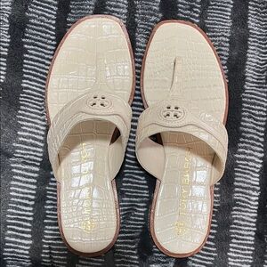 Tory Burch Beige Croc-Embossed Sandals